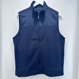 Perry Ellis Mens Full Zip Ribbed Vest Eclipse Navy Blue 4CHK7325CP Large NWT